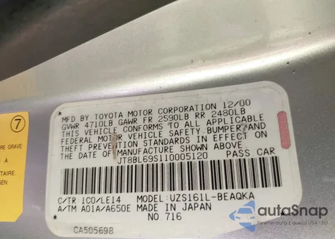 2001 Lexus Gs 430 z USA, uszkodzony, nr VIN JT8BL69S110005120